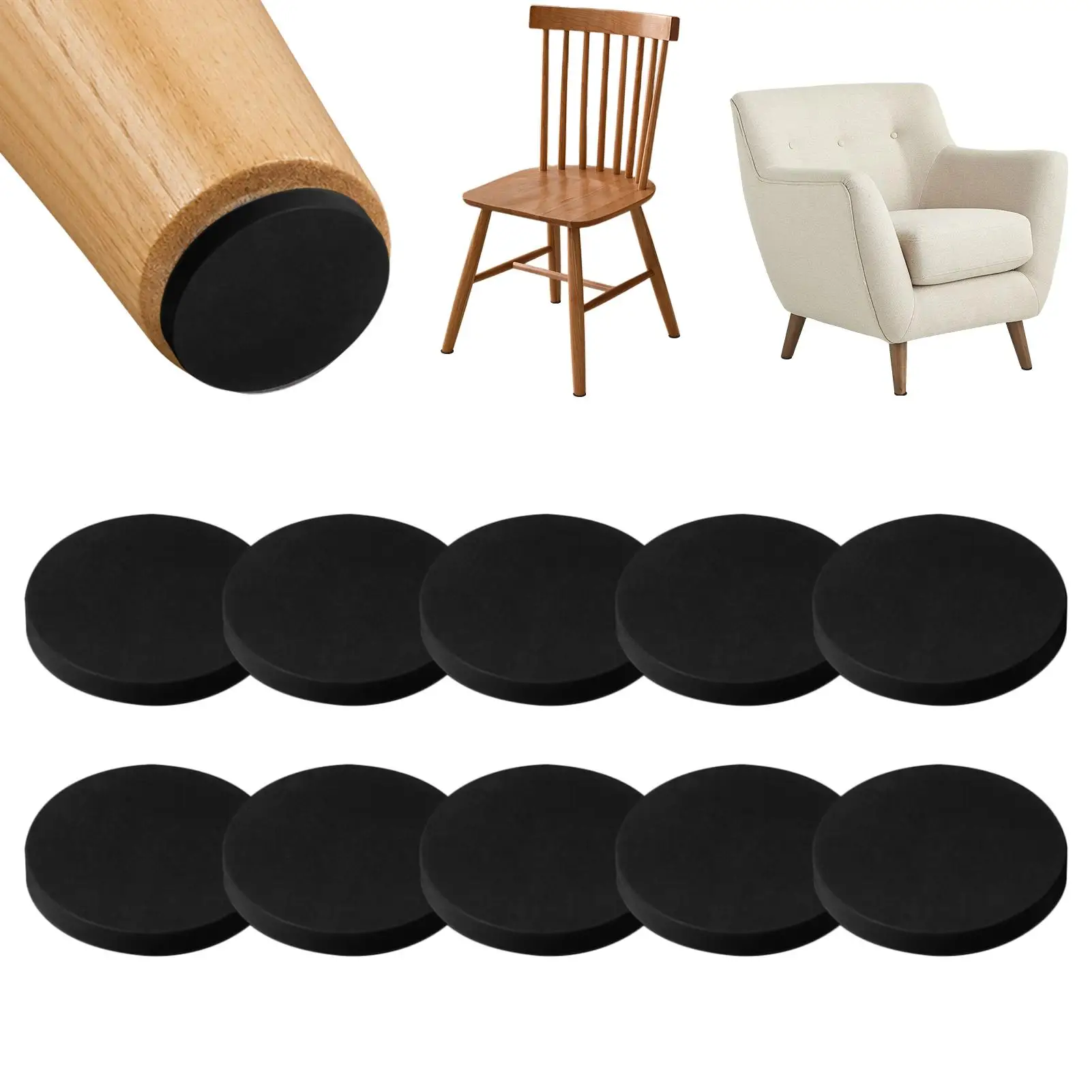 10PCS Furniture Floor Protectors Non-Slip Self-Adhesive Felt Pads For Chair Legs, Scratch-Proof Couch Table Bed Feet Cushions