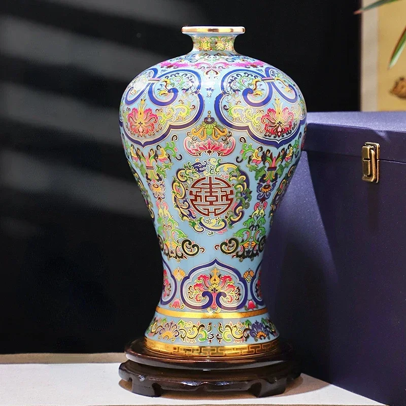 مصوغة بطريقة المينا السيراميك زهرية البرقوق تصميم الآسيوية نمط ديكور المنزل الجدول محور يدويا الأزهار الفن عرض زخرفة #3