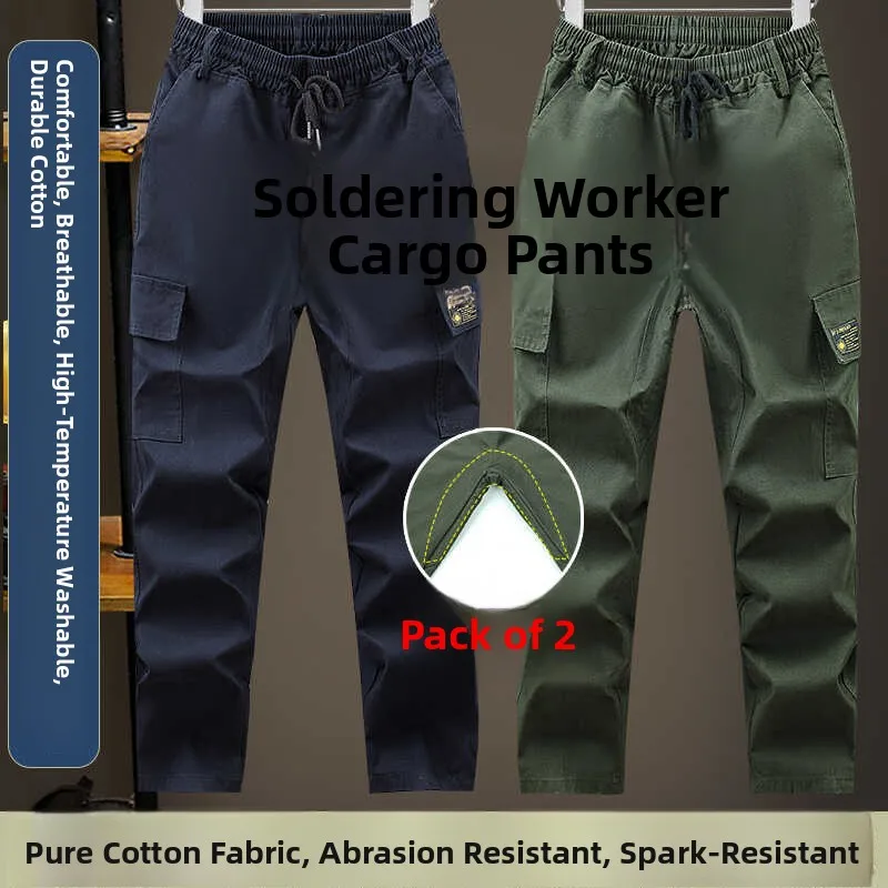 Pantaloni da Lavoro in Puro Cotone Rinforzato, Vestibilità Ampia, Doppia Chiusura, Resistenti all'Arco Elettrico, Pantaloni Casual Protettivi per Saldatori
