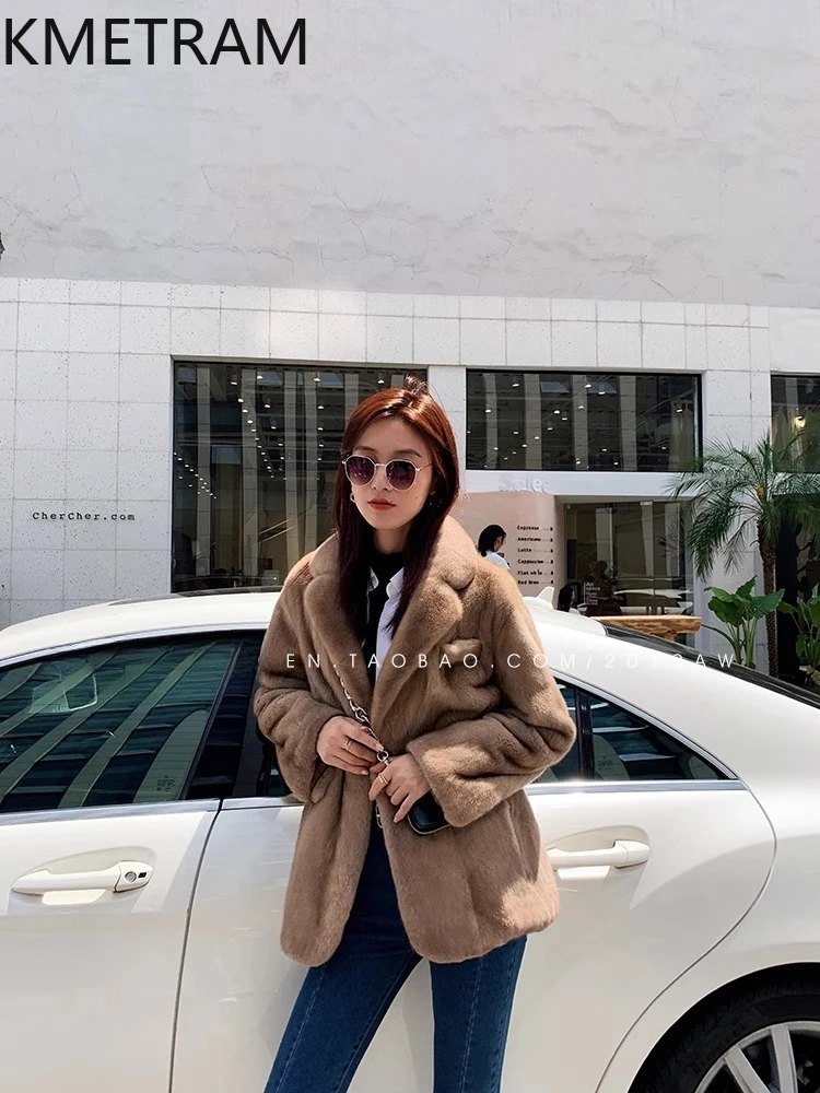 KMETRAM 100% سترة فرو المنك المخملية امرأة الموضة السترة على غرار طوق معطف الفرو الحقيقي الوافدين الجدد الشتاء النساء الملابس 2025 شوهبا