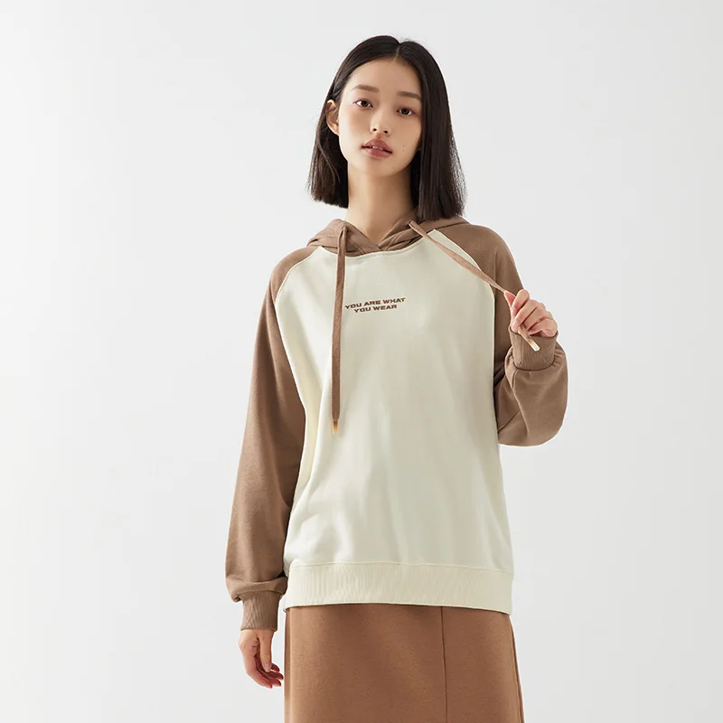 Semir Sweatshirt Women Loose Dropped Shoulder Relaxed Pullover Elegant Autumn Simple Solid Color Versatile Crew Neck Top