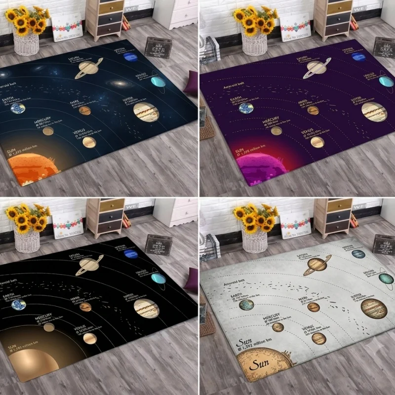 Vintage Solar System Planet Print Flannel Large Rug Non Slip Soft Floor Carpet For Living Room Bedroom Decor