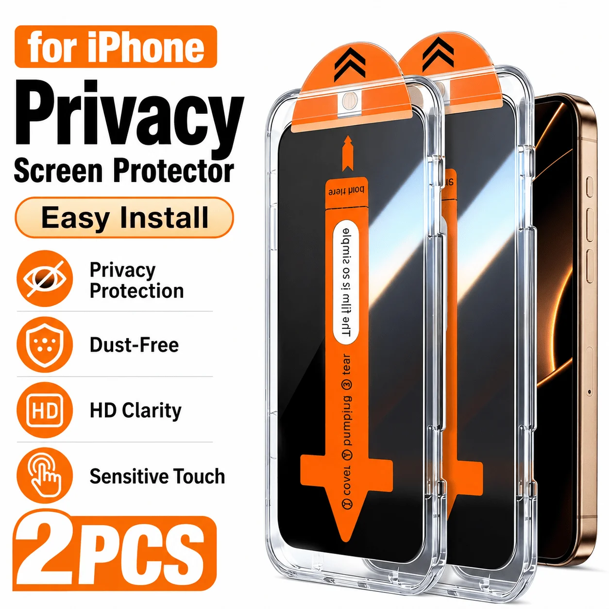 2pcs 9H Anti-Spy Privacy Tempered Glass for Iphone 18 Pro Max/17 Pro Max/16/15/14/13/12/11 - Auto Alignment Installation Frame