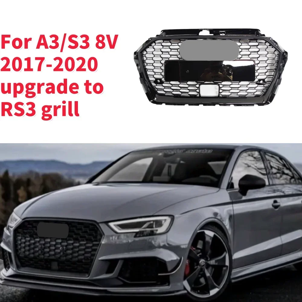 Racing Grills Front Hood Grille Car Front Bumper Grill Center Grille for RS3 Grill for A3/S3 8V 2017-2020 With ACC