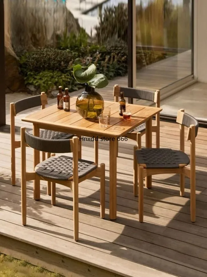 Waterproof and sunscreen outdoor garden rattan chair leisure balcony solid wood table and chair