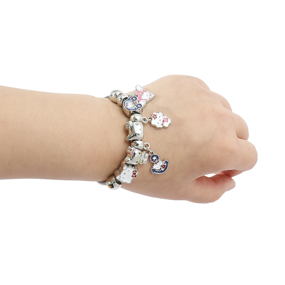 Kawaii Hello Kitty bracciale Anime sanhos Cute Figure Kitty White Beads ciondolo braccialetto fai da te braccialetto Trend accessori per gioielli