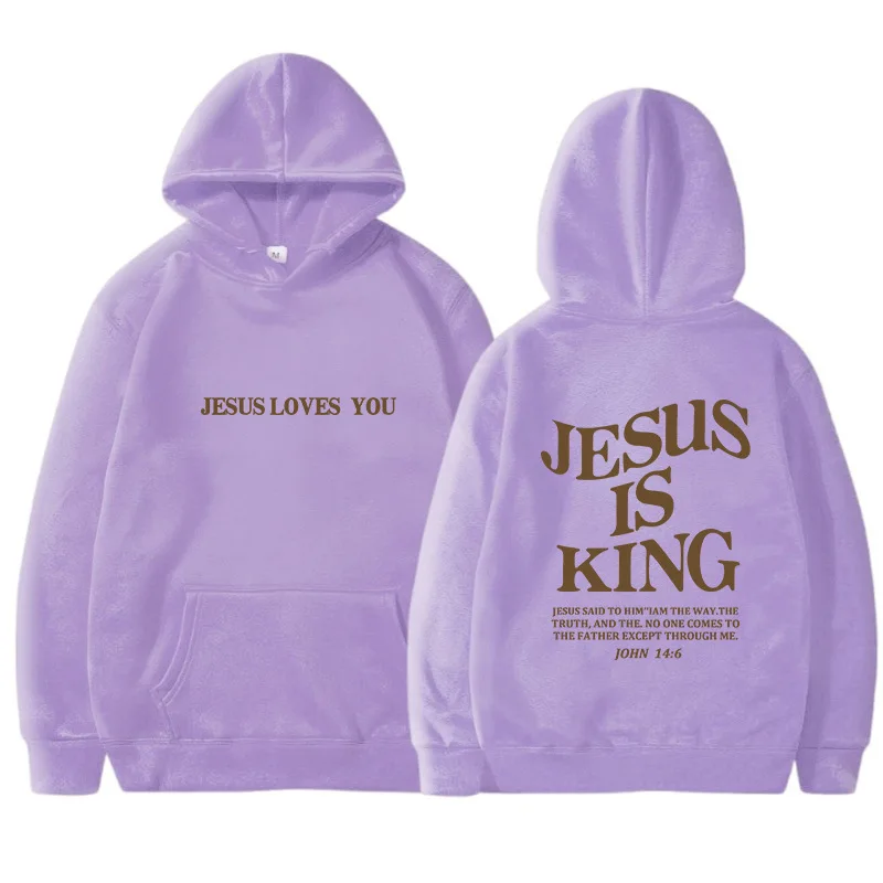 JESUS IS KING Autumn and winter hoodies for women, Amazon hooded long sleeved, double-sided letter printed women\'s clothing