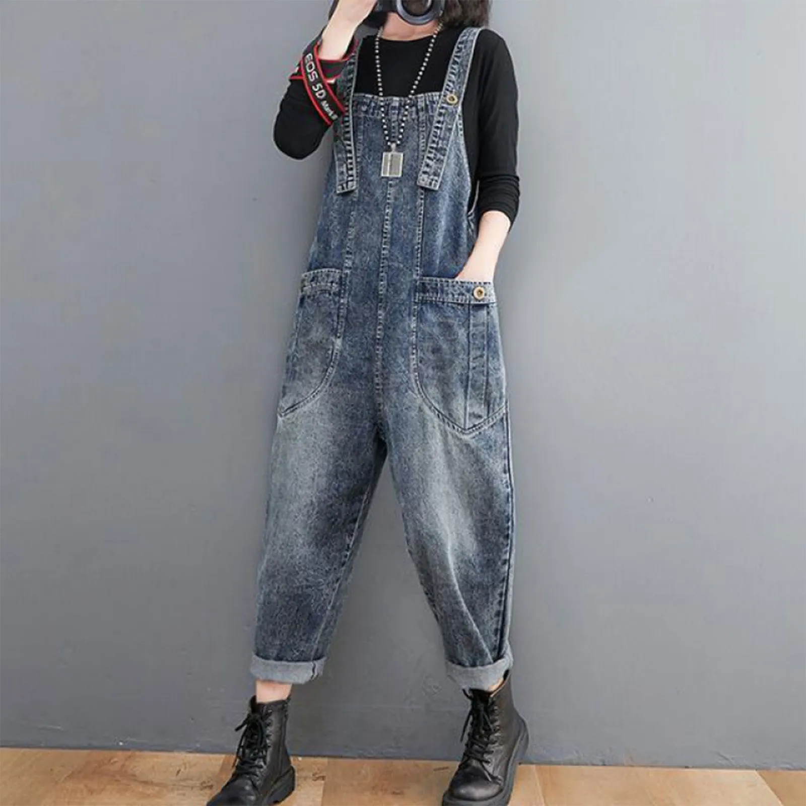 

Women's Oversized Denim Overalls Daily Commuting All-match Loose Jeans Causal Fashion High Waisted Harlan Denim Jumpsuits