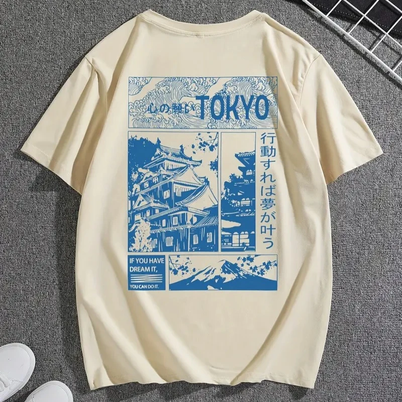 Summer Harajuku Letter Graphic T Shirts Y2k Tokyo Skyline Japanese Architecture Print Women Men Streetwear Vintage Tee Clothing