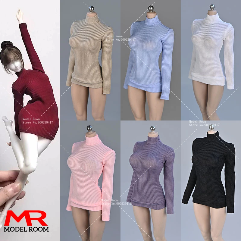 1/6 1/12 Scale Female Stretch Tight Sweater High Collar Striped Shirt Clothes Model Fit 12'' 6'' Soldier Action Figure Body