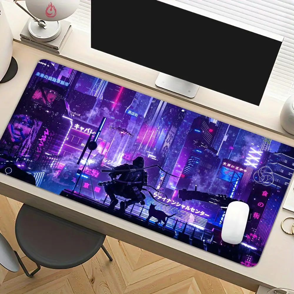 Neon City and the Assassin Mouse Pad Desk Mat Large Computer Office Carpet XXL Mousepad Gamer Gaming PC Accessories Keyboard Rug