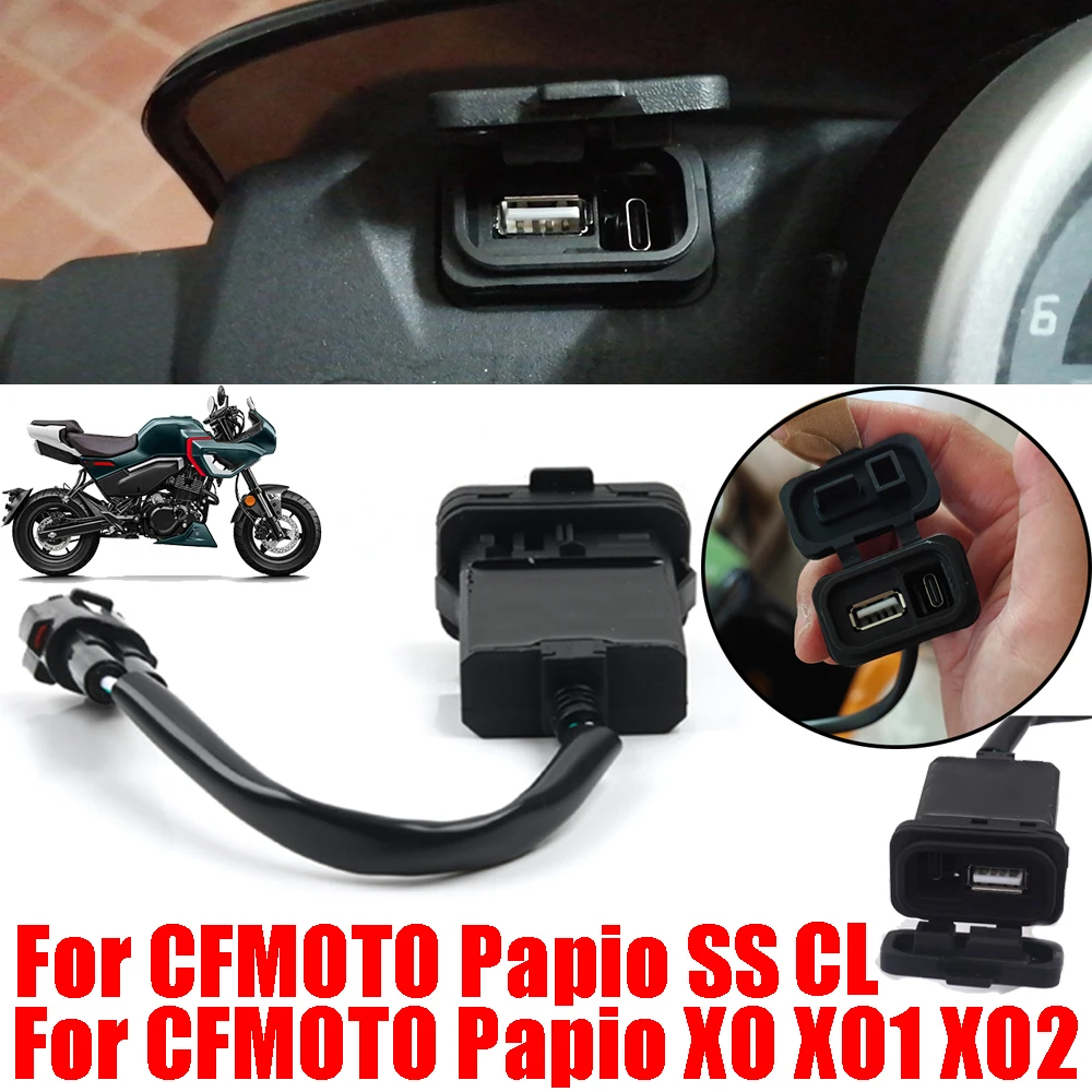 For CFMOTO Papio SS CL XO XO1 XO2 Motorcycle Accessories USB Charger Power Type C Port Quick Charging Interface Socket Outle