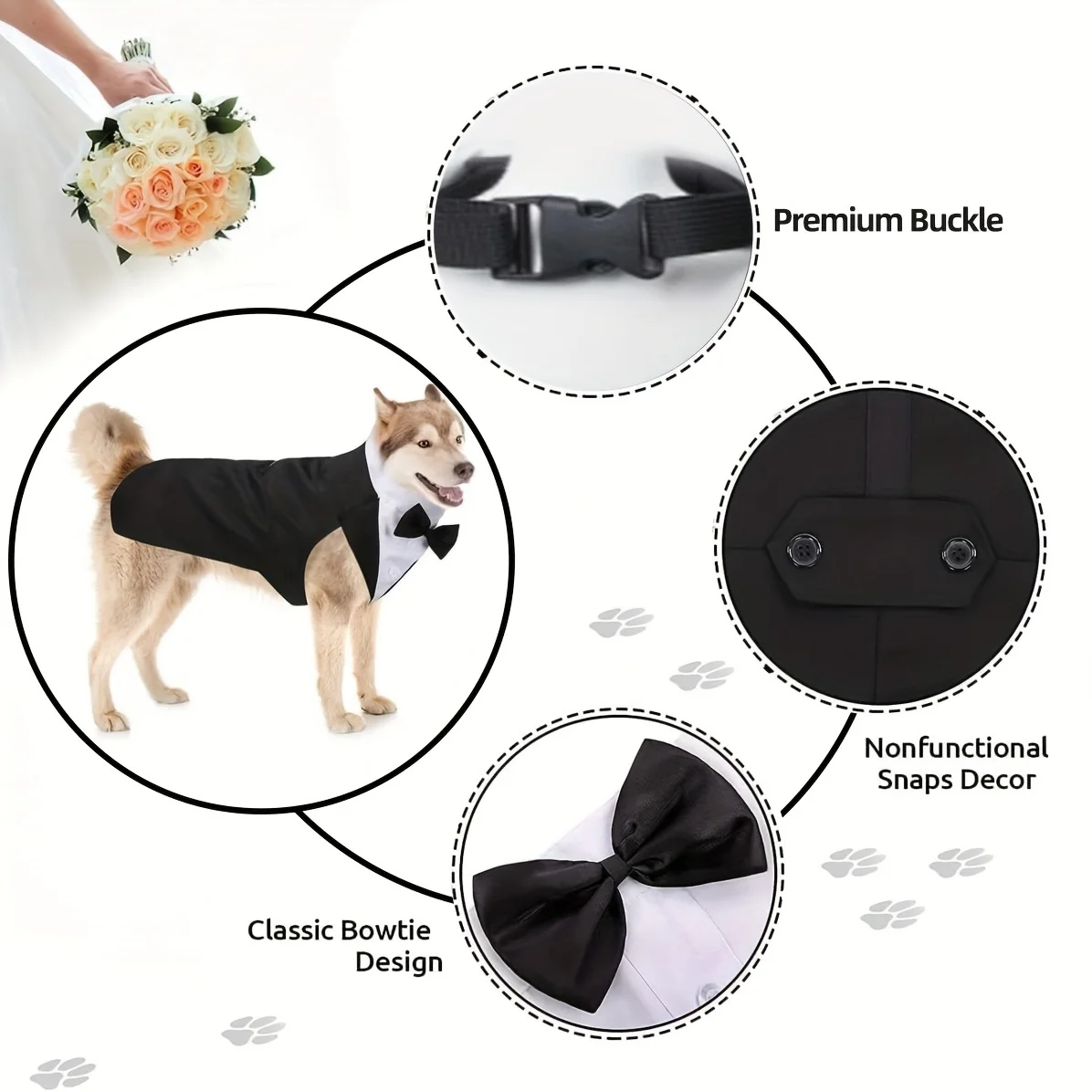 Dog Wedding Shirt Halloween Costume Outfit With Detachable Bandana Bow Tie For Small Medium Dogs