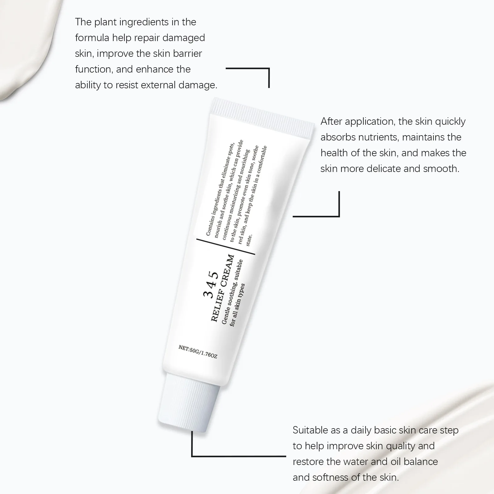 345 Linderungscreme, feuchtigkeitsspendend, Anti-Zucker, Antioxidans, Hautunreinheiten, langanhaltend, nährend, beruhigend, beruhigend, Hautpflegelösung