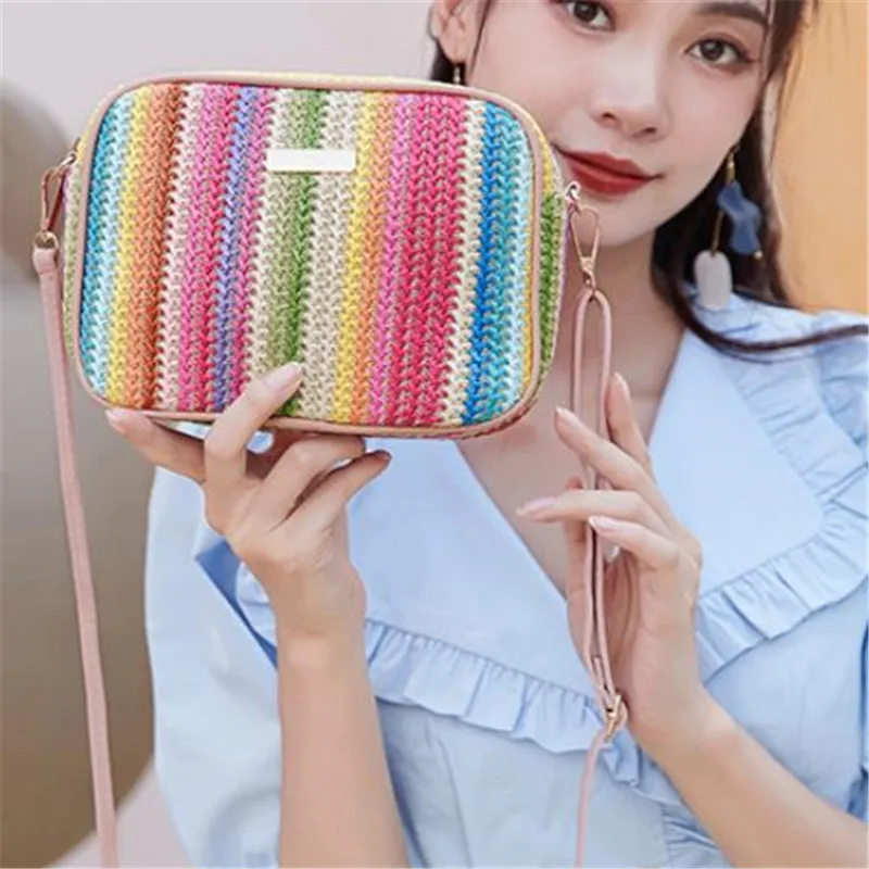 Trend ige Damen taschen, modisches und künstlerisches Weben, mehrfarbige Stroh gewebte Taschen, Umhängetaschen im ethnischen Stil, Damen taschen – Detail 14