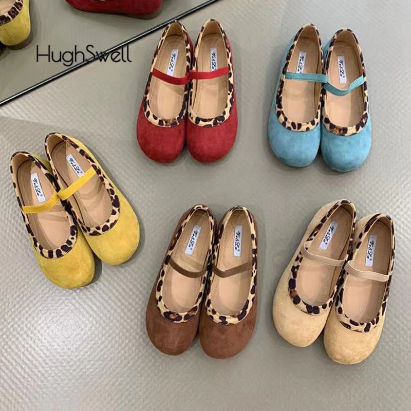 

Fashion Leopard Print Ballet Shoes Woman Autumn Faux Suede Round Toe Elastic Band Ballerina Flats Ladies Soft Shallow Loafers