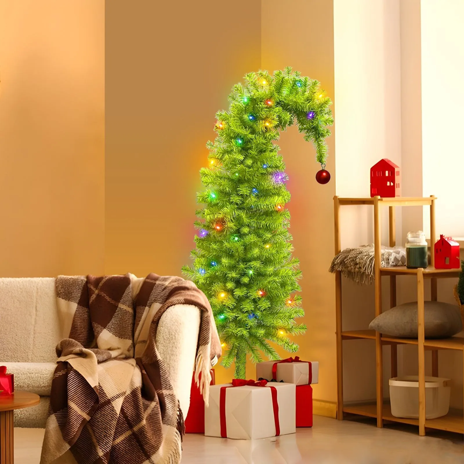 90CM Crooked Head Artificial Christmas Tree Christmas Tree Christmas Party Family Decoration PVC Material Green Crooked Neck