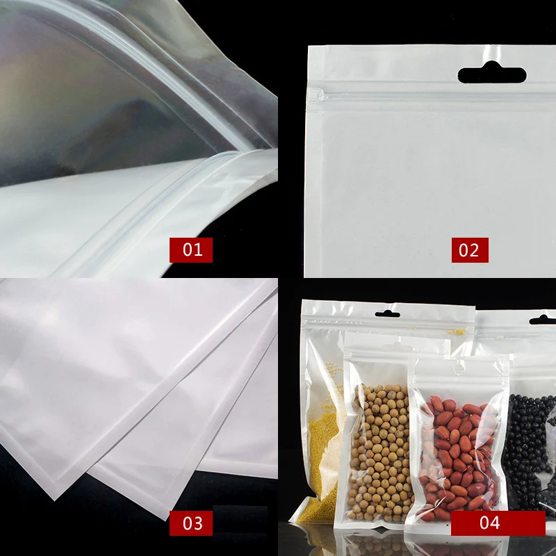 100Pcs Multi-size Ziplock Packing Bags Plastic Pouch Smooth Surface Phone Case Cable Accesorries Nut Food Packaging Sealing Bags