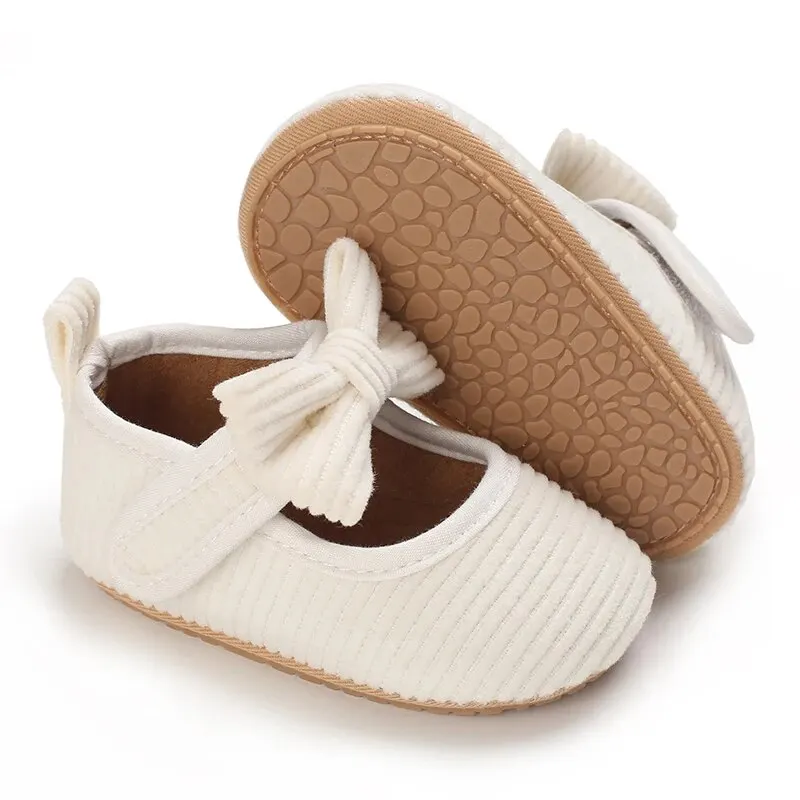 Baby Girl Shoes Corduroy Bow Flats Non-slip Soft Sole Newborn Walker Toddler Formal Sandals