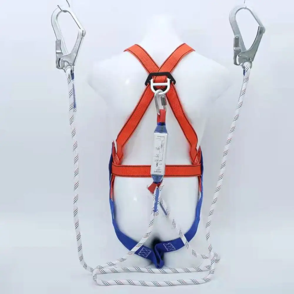حزام أمان بخطاف مزدوج مقاوم للاهتراء، حزام أمان لكامل الجسم، حبل أمان على ارتفاعات عالية، حزام أمان للتسلق في الهواء الطلق