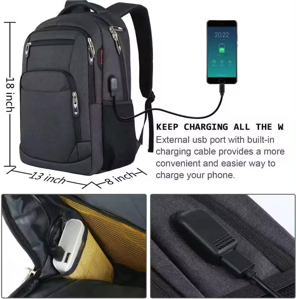 Mochila impermeable para ordenador portátil de 31L y 15,6 pulgadas para hombre, morral con cargador de alta calidad