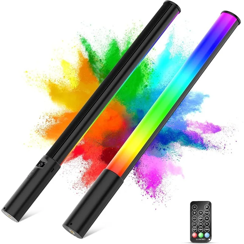 

RGB LED Light Wand with Remote Control, Handheld 360°RGB Video Light Wand Stick for Photography, 2500mAh Built-in Rechargable Cu
