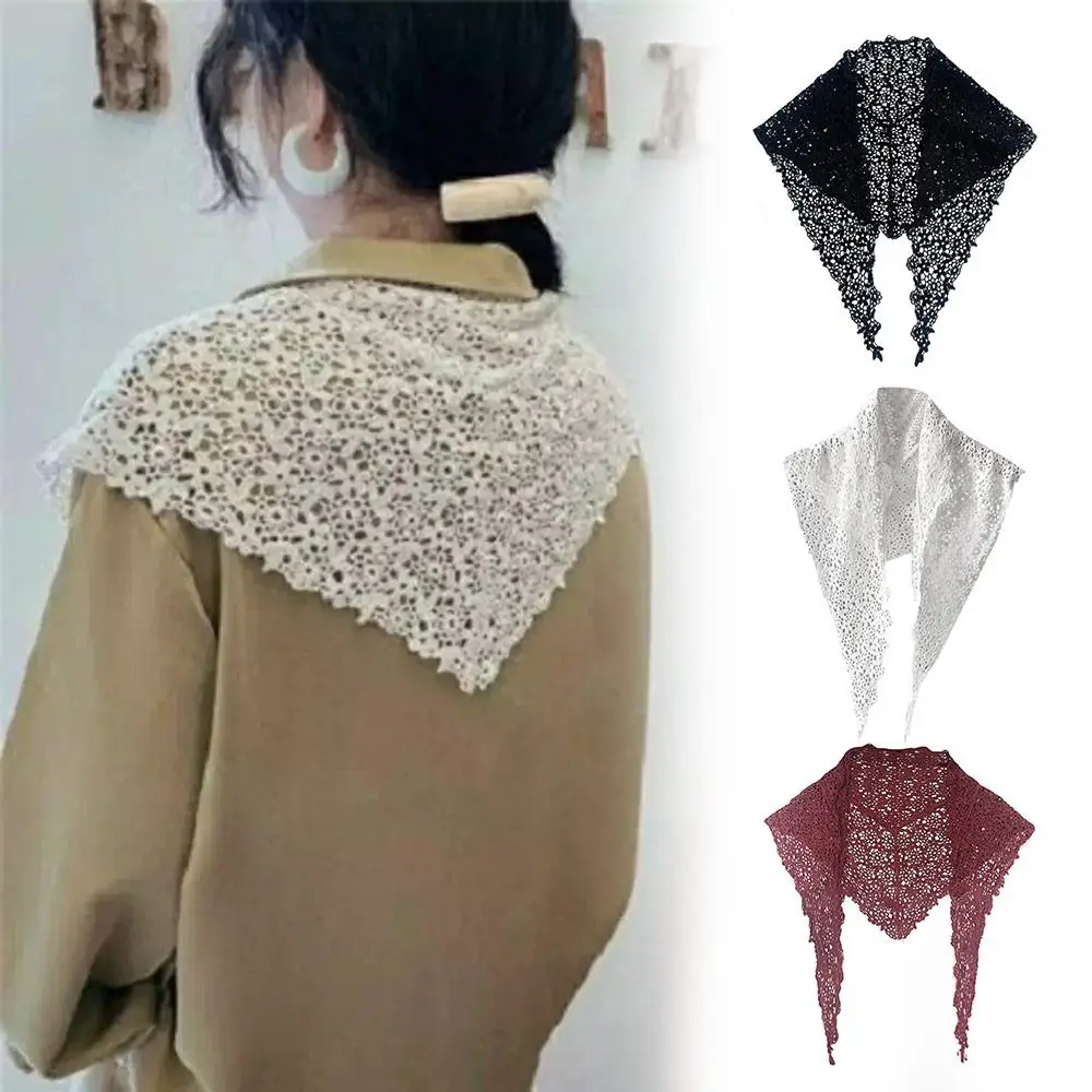 

Floral Lace Knitted Crochet Hollow Shawl Sun Protection UV Protection Sunscreen Triangle Scarf Summer Neck Wrap