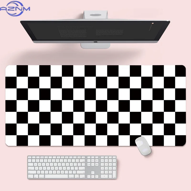 Black And White Checkered Mouse Pad Gamer Gaming Laptops Mouse Pads XXL Cartoon Plaid Computer Mousepad Pc Accessories Rubber Ma