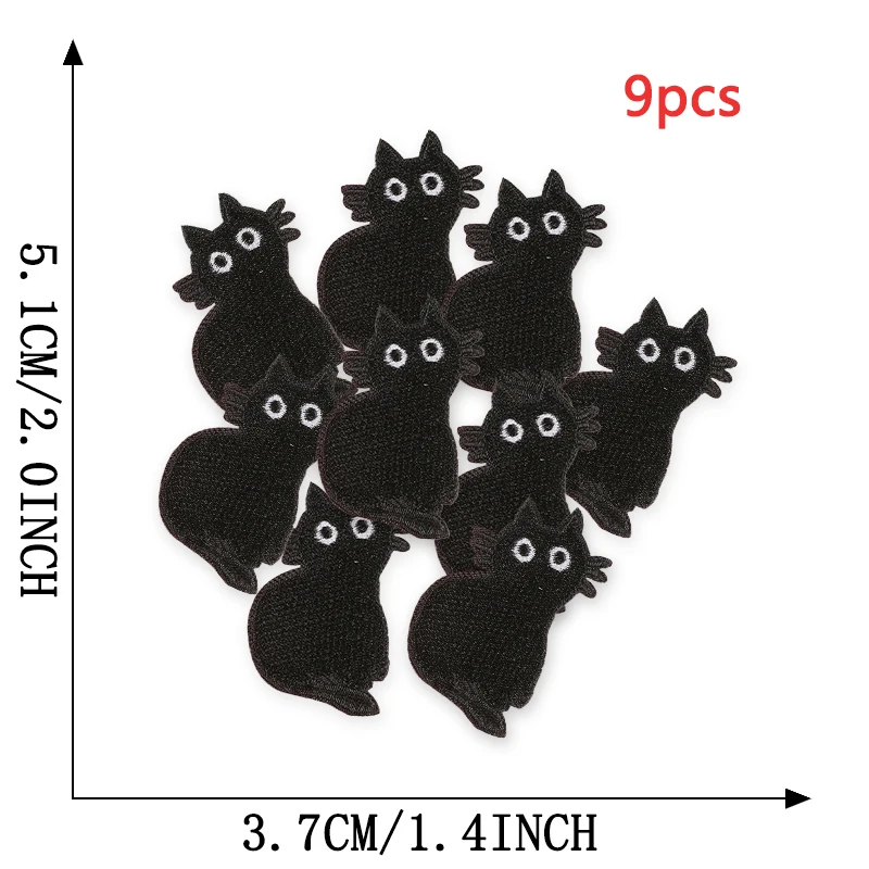 9 stücke Schwarze Katzen Nette Anime Eisen Auf Patches Für Kleidung Gestickte Lot Jacke Stoff Nähen Kinder Aufkleber Pack Diy parche Mochila – Detail 9