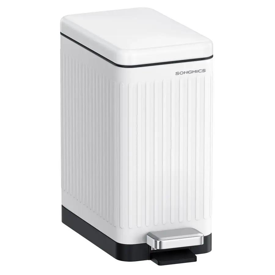 

Bathroom Trash Can, 2.6Gallon 10 L Trash Bin with Lid, Slim for Small Spaces, Stainless Steel Garbage Can, Soft Close, White ULT