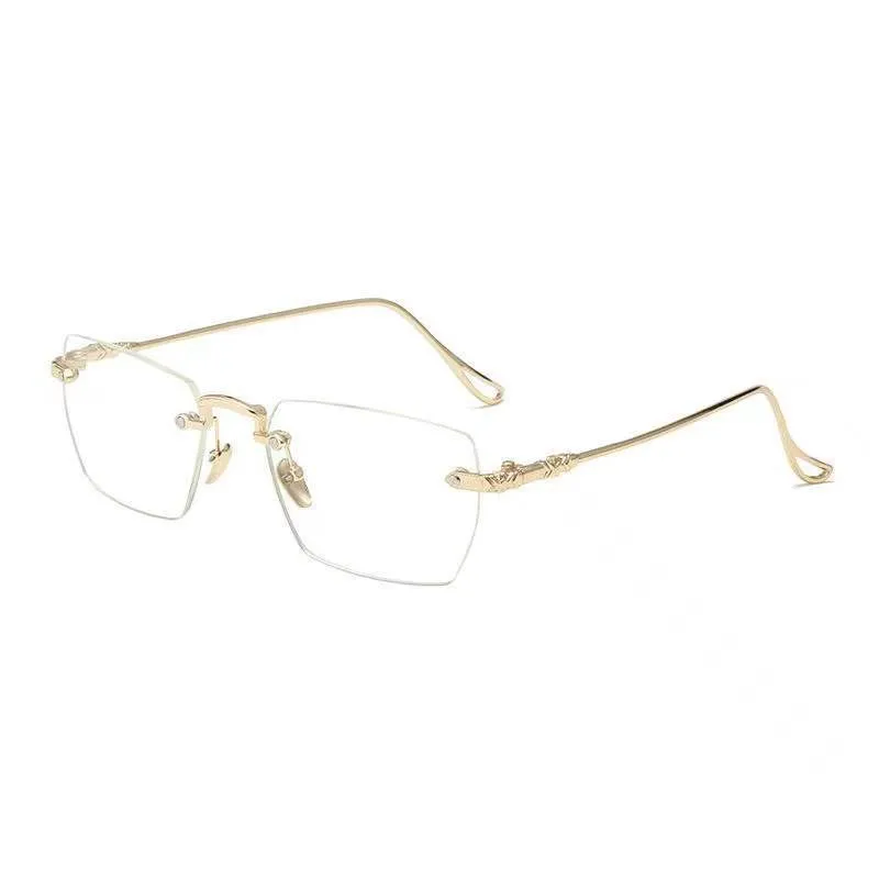 Personality Plain Reading Glasses for Men Women Anti Blue Light Rimless Myopia Glasses Metal Frame Glasses Degrees -0-400 Degree