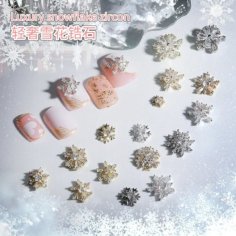 10pcs/lot Christmas Snowflake Zircon Rhinestones Manicure Nail Art Parts Jewelry Decorations Nails Accessories Charms Supplies