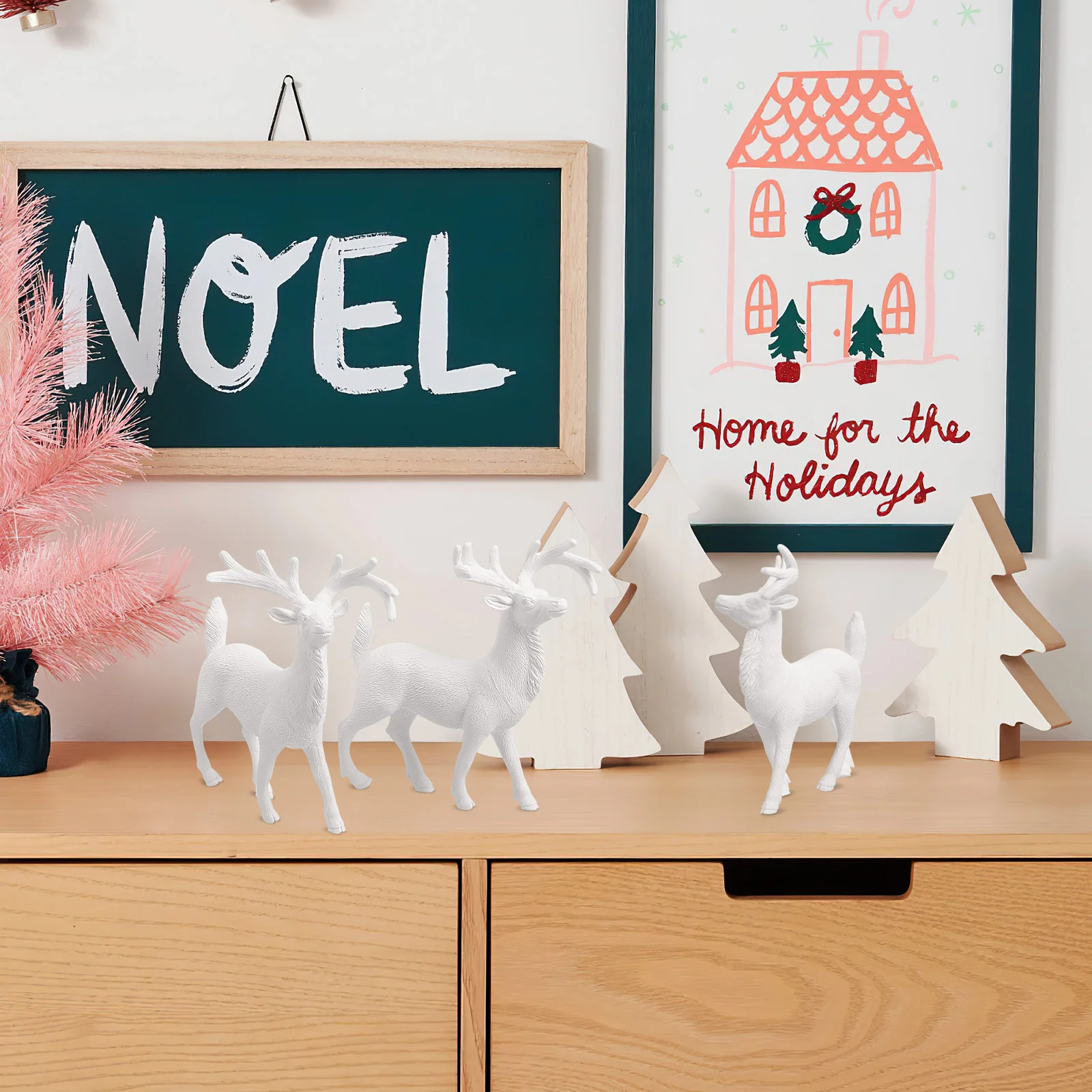 4 Pcs Mini White Deer Christmas Decor nament Lifelike Desktop Decor for Party Festival New Year Celebration Decorative Accessory