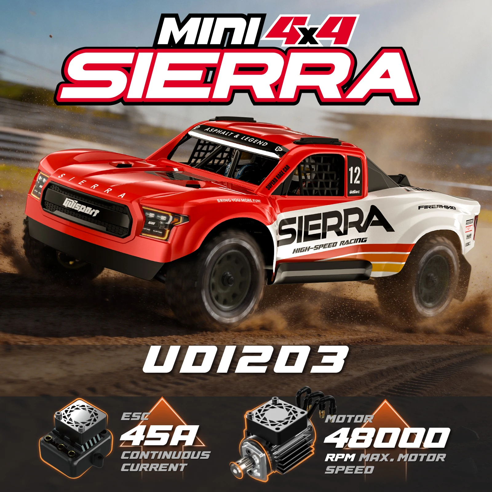 UDIRC UD1203 SIERRA Coche RC 4x4 a Escala 1/12, Camioneta Todoterreno Eléctrica, Buggy del Desierto Totalmente Sellado, Vehículo RC para Adultos