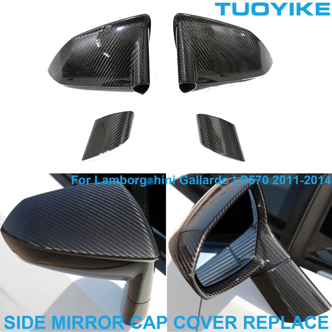 Real Dry Carbon Fiber Rearview Side Mirror Cover Trim Full Replacement Race Body Kit For Lamborghini Gallardo LP570 2011-2014