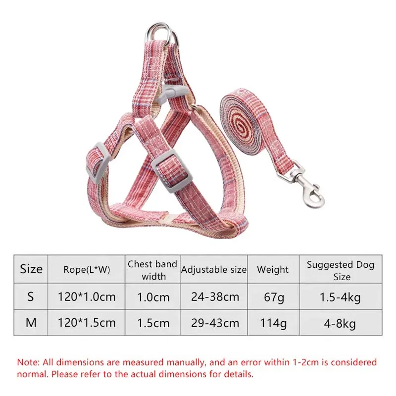 Pet Dog Large Lattice Traction Rope And Chest Harness Set For Small And Medium Sized Dogs Adjustable Pet Supplies Dog Rope