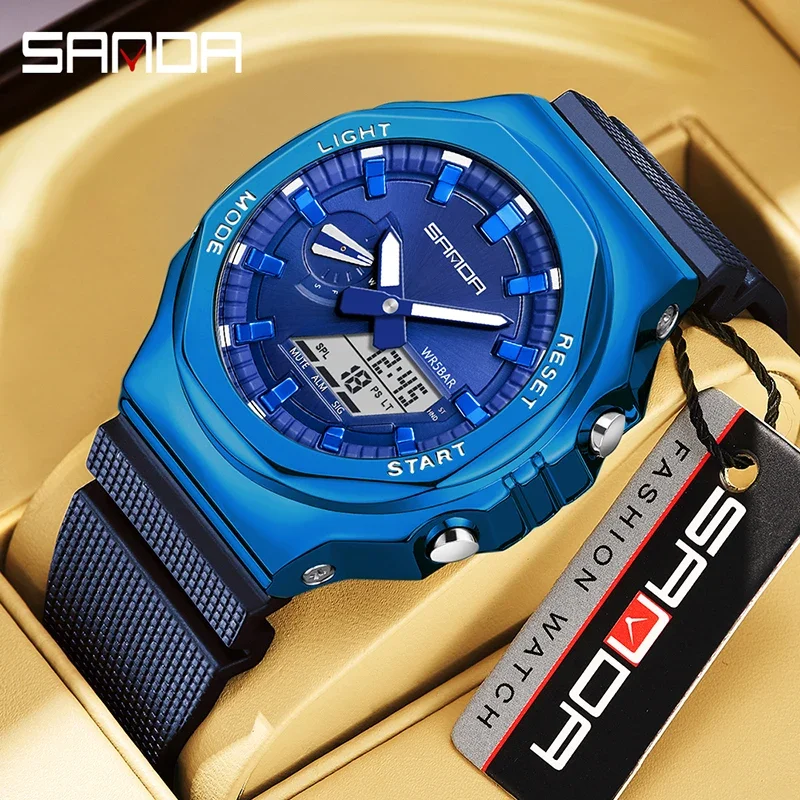 Sanda 3167 Octagonal Oak Hand Light Multi functional Men's Popular Electronic Watch Waterproof Alarm Clock Watch