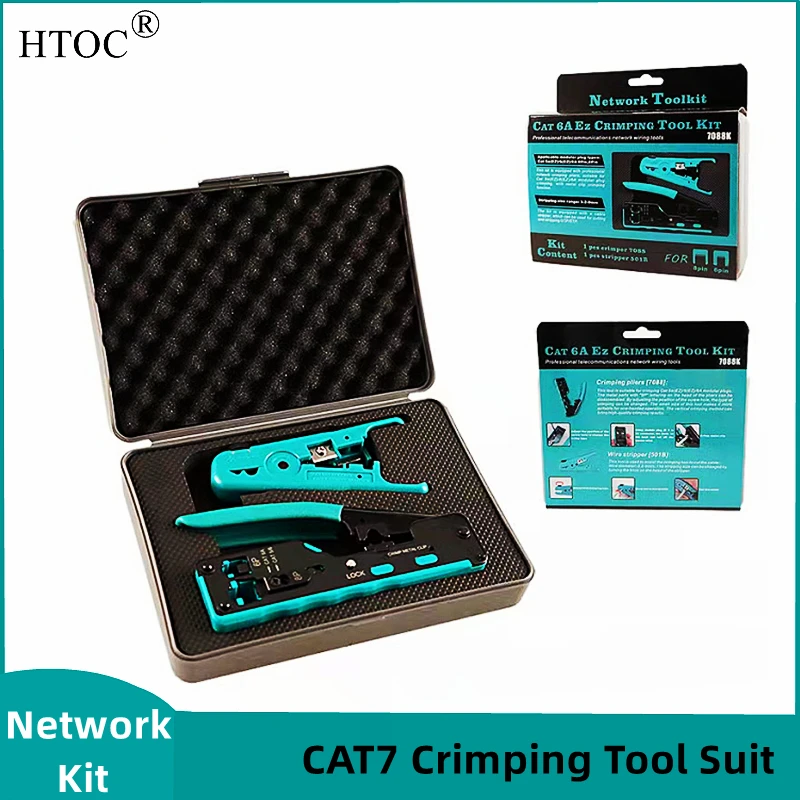 HTOC CAT7 Crimping Tool Suit With Wire Stripper For Cat7 Cat6A Cat6 Cat5  Cutter Crimper All-in-one Multi-Tool