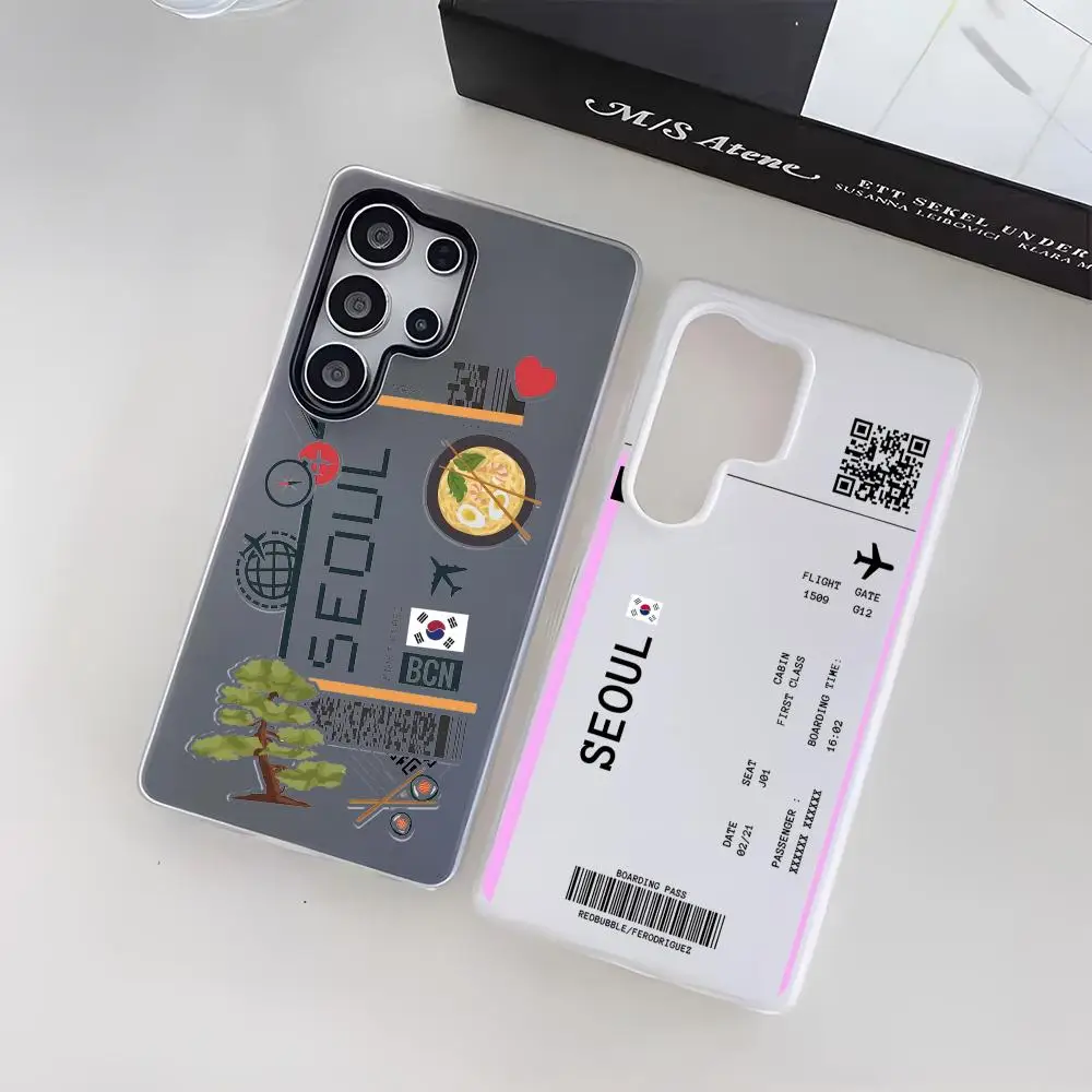 

Plane Travel Ticket Korea Phone Case For Samsung Galaxy S25 S24 S22 S23 Ultra S21 S20 Plus Frosted Jelly Shockproof Soft Cover