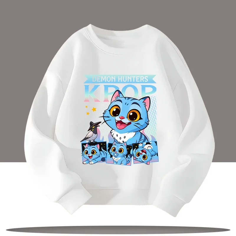 2026 ใหม่ฤดูใบไม้ร่วง-ฤดูหนาวเด็กเสื้อกีฬาคอกลมที่น่าสนใจเคป๊อปนักล่าปีศาจพิมพ์การ์ตูนสาวน่ารักเสื้อลำลอง