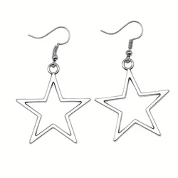 Hollow Big Star Earrings Silver Color Pentagram Dangle Earrings For Women Girls