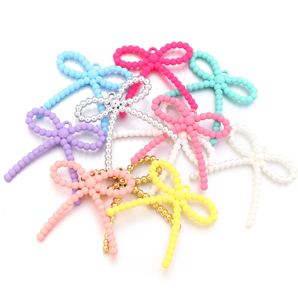 2Pcs Acrylic Bow Bead Charms for DIY Jewelry Making