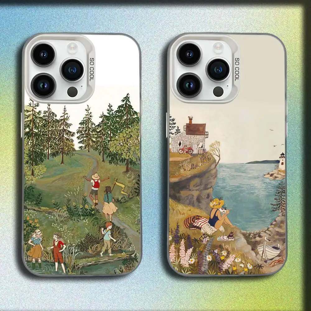 

Cartoon Scenery Girl Phone Case For iPhone 17,16,15,14,13,12,11,Pro,Max,Plus,E,SE4,Air,Mini White IMD Box