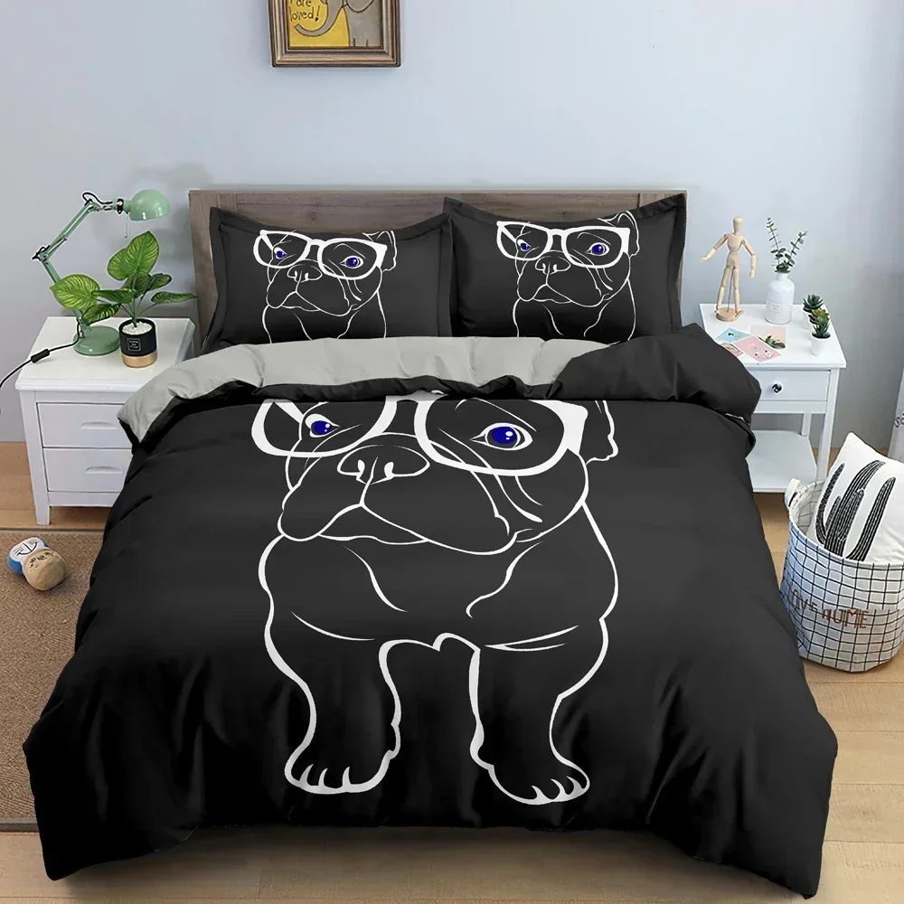 

Cute Cartoon Bulldog Comfortable Duvet Quilt Cover Pillowcase Bedding Set Children Bedroom Decoration Home Textile