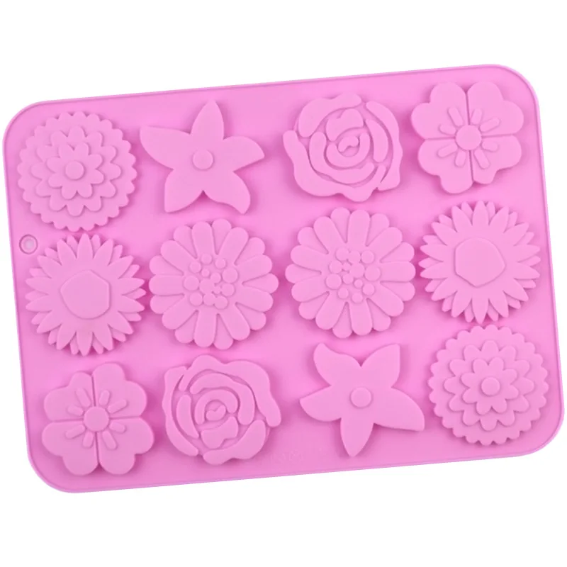 Wholesale 12-even Different Flower DIY Chocolate Mold Silicone Jelly Pudding Mould 1353