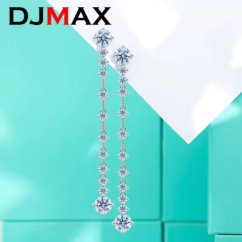 Djmax d צבע 1.5/3ct ארוך ציפים מויסאניט עגילים לנשים מסיבת פרימיום באוזניים s925 תכשיטי כסף סטרלינג