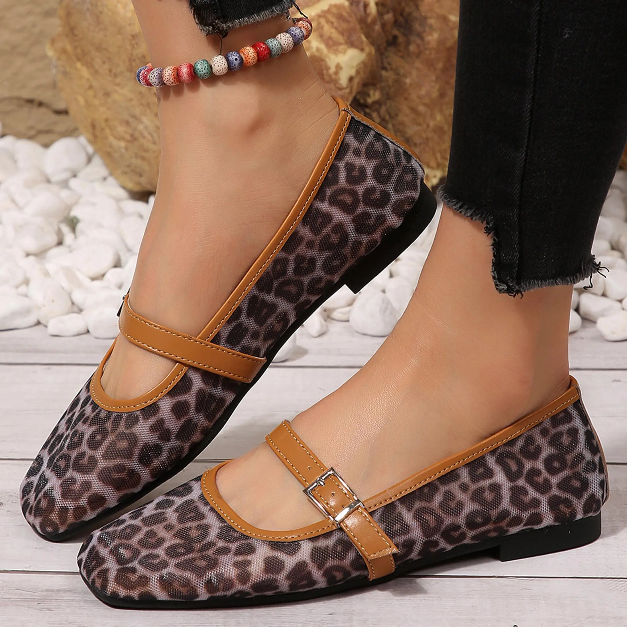 Women's Leopard Mesh Flats Squ - Shoes For Women Flats review and price