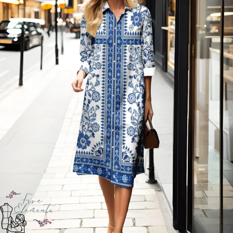 Primavera/outono manga longa elegante camisa vestido casual ao ar livre estilo rua vestido solto-ajuste confortável vestido longo feminino