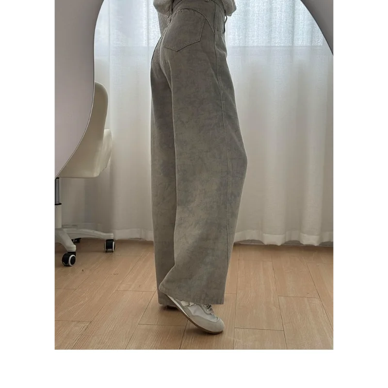 กางเกงยีนส์ทรงตรงขากว้างเอวสูงสไตล์เรโทรสำหรับผู้หญิง ลายพิมพ์ไท-ได ดีไซน์เฉพาะตัว ยาวคลุมเท้า เหมาะสำหรับฤดูใบไม้ผลิและฤดูใบไม้ร่วง