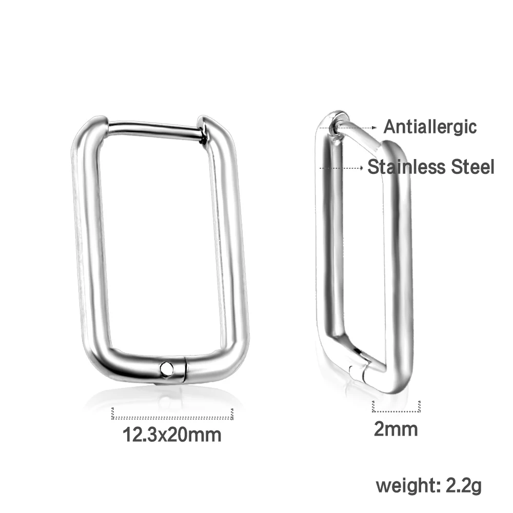 LUXUSTEEL Simple Rectangle U-Shaped Hoop Earrings For Women Men Golden Plated Stainless Steel Chunky Huggie Cartilage Earrings